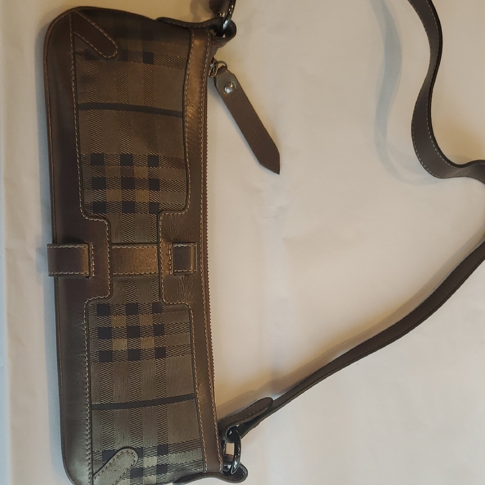Burberry NEW Without Tags.  Bronze Metallic Plaid Shoulder Bag.